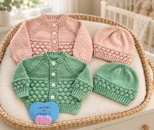 Load image into Gallery viewer, Annabeth Baby Cardigan, Hat &amp; Booties Knitting Pattern | 16–20″ Chest