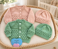 Annabeth Baby Cardigan, Hat & Booties Knitting Pattern | 16–20″ Chest - Designs By Tracy D
