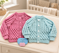 Delma Baby Cardigan Knitting Pattern | Shell-Like Bobble Stitch - Designs By Tracy D
